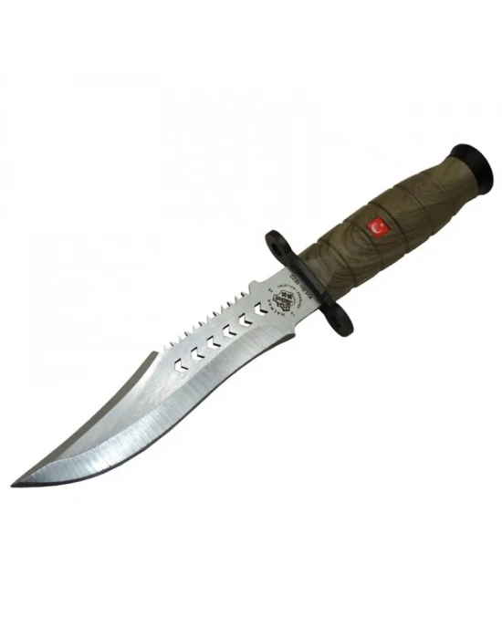 ÇOK SATAN Halmak 1522 Haki Komando Bıçağı 30cm - Tırtıklı Sırt, Kılıflı