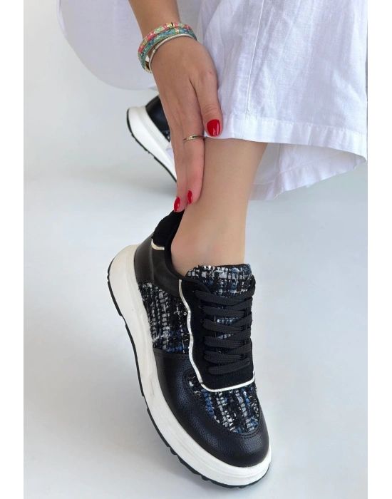 Hawer Siyah Cilt Bağcıklı Spor Ayakkabı