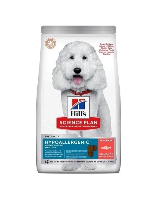 ÇOK SATAN Hills Science Plan Hypoallergenic Somonlu Orta Irk Yetişkin Tahılsız Köpek Maması 10+2 Kg Hediyeli