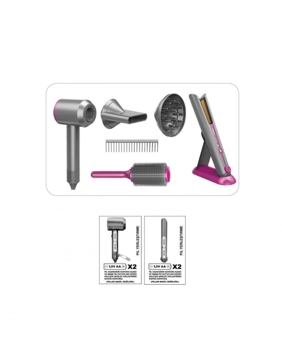 ÇOK SATAN HUA-1019 Sesli ve Işıklı 2IN1 Lüks Saç Şekillendirici Set -Vardem Oyuncak