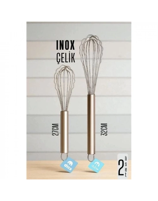 ÇOK SATAN Inox Çelik Çırpıcı + Uzun Kısa 2 li Çırpıcı Seti