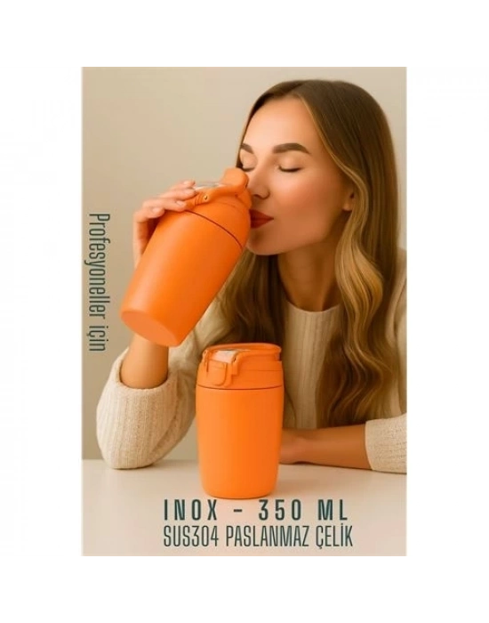 ÇOK SATAN Inox Çelik Kahve Bardağı - 350 ml  SUS304 Çelik Termos Profesyonel TURUNCU