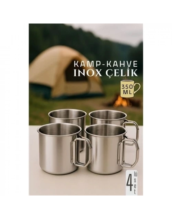 ÇOK SATAN Inox Çelik Kamp Kupası - Kamp Bardağı 350 ml 4 LÜ SET