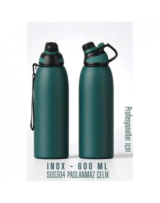ÇOK SATAN Inox Çelik Termos - 600 ml  SUS304 Çelik Termos Profesyonel YEŞİL