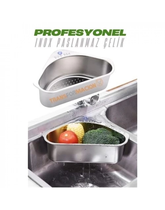 ÇOK SATAN Inox Lavabo Köşe Süzgeci Organizer 304 Paslanmaz Çelik