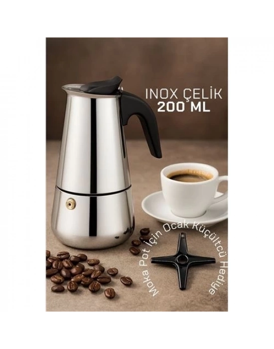 ÇOK SATAN Inox Moka Pot - Paslanmaz Çelik Profesyonel Moka Pot - 200 ml
