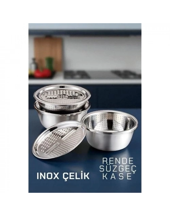 ÇOK SATAN Inox Rende Kase Süzgeç Seti - MultiFix 3 in 1