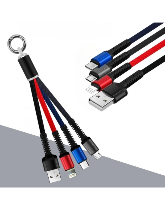 ÇOK SATAN Işıklı Anahtarlık Model 3 in 1 USB Çıkışlı MİKRO,TYPE-C ve İphone Uyumlu Şarj Kablosu