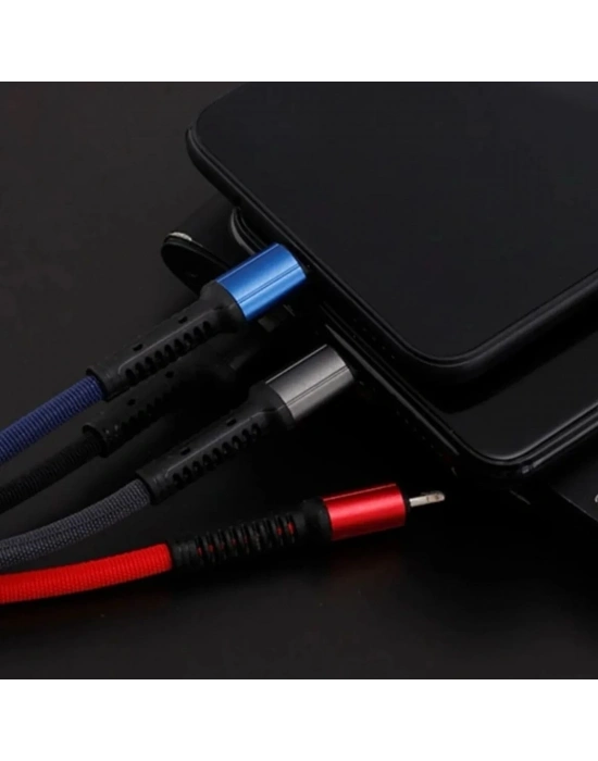 ÇOK SATAN Işıklı Anahtarlık Model 3 in 1 USB Çıkışlı MİKRO,TYPE-C ve İphone Uyumlu Şarj Kablosu