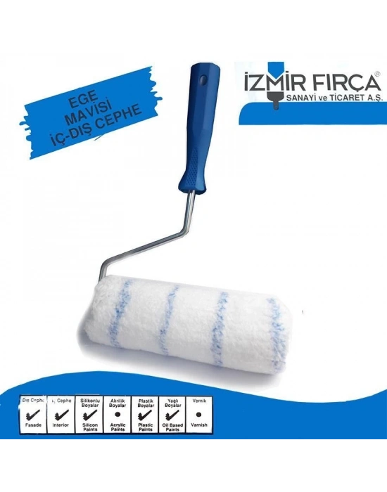 ® İzmir Fırça Ege Mavisi İç Dış Cephe Boya Rulosu 20 Cm