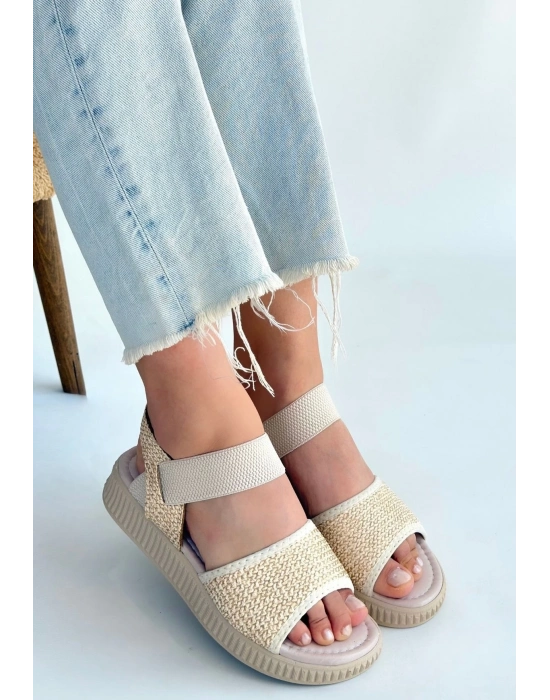 Jake Bej Hasır Cilt Sandalet