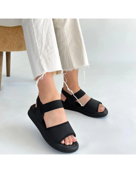 Jake Siyah Hasır Cilt Sandalet