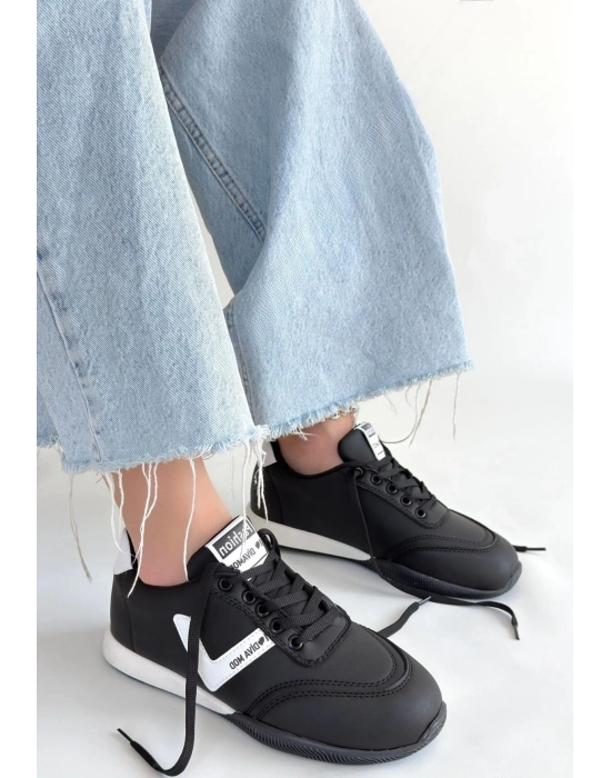 Jowen Siyah Cilt Beyaz Detaylı Bağcıklı Spor Ayakkabı