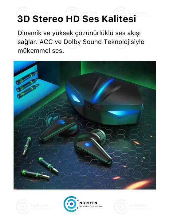 ÇOK SATAN K55 Tws Pro Oyuncu Kulaklığı 3D Stereo Ses Extra Bass Işıklı Mikrofonlu Bluetooth Kablosuz Kulaklık
