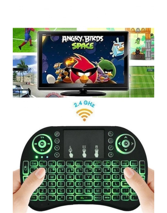 ÇOK SATAN Kablosuz Türkçe Q Klavye RGB Işıklı Televizyon Ps3 Dokunmatik Mouse