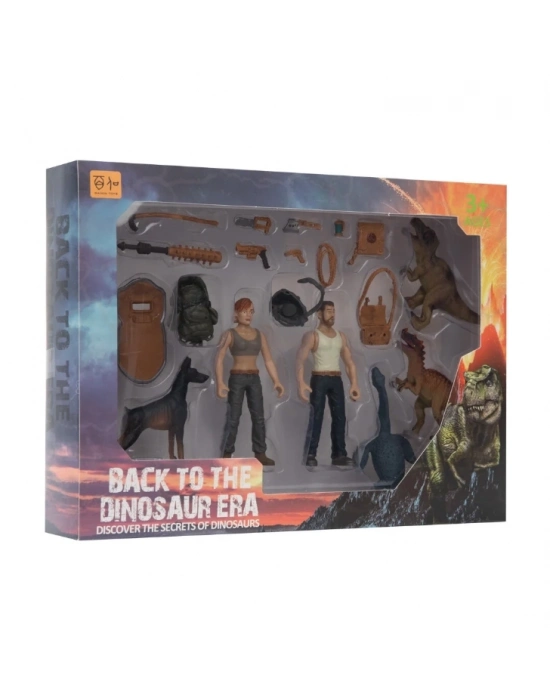 ÇOK SATAN Kadın Erkek Figürlü 3 Dinozorlu ve Aksesuarlı Oyun Seti