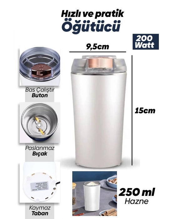 ÇOK SATAN Kahve ve Baharat Öğütücü Paslanmaz Çelik Elektrikli Öğütücü