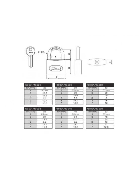® Kale 25 mm Sarı Pirinç Asma Kilit KD-001/10-225