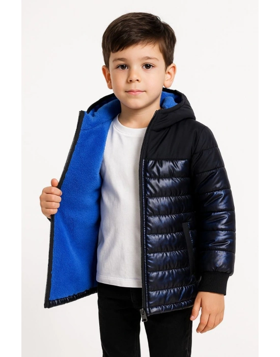 Kamuflaj Desenli Mont İçi Sıcak Tutan Pelüş Astarlı, Kapüşonlu, Fnt - Lacivert