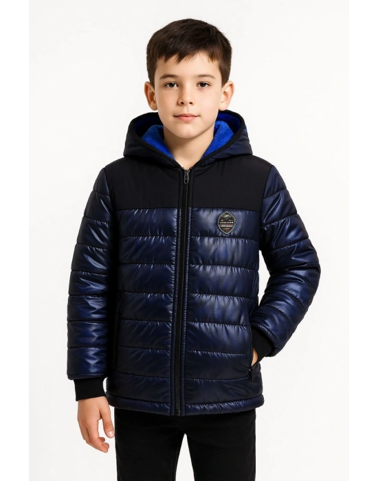 Kamuflaj Desenli Mont İçi Sıcak Tutan Pelüş Astarlı, Kapüşonlu, Fnt - Lacivert