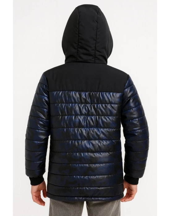 Kamuflaj Desenli Mont İçi Sıcak Tutan Pelüş Astarlı, Kapüşonlu, Fnt - Lacivert