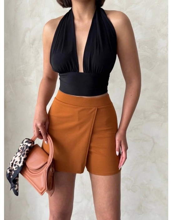 Kapaklı şort etek camel s208