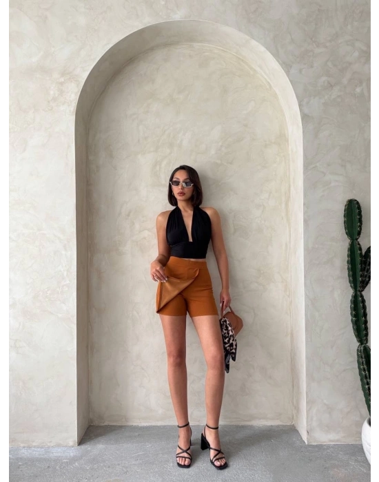 Kapaklı şort etek camel s208