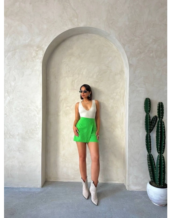 Kapaklı şort etek yeşil s24901