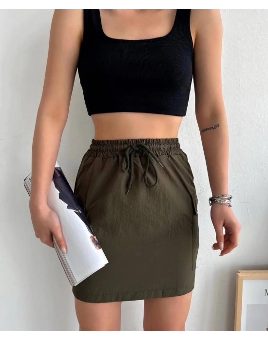 Kargo cep ince paraşüt etek haki s241019