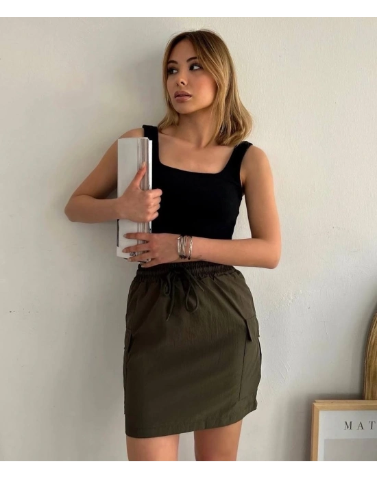 Kargo cep ince paraşüt etek haki s241019