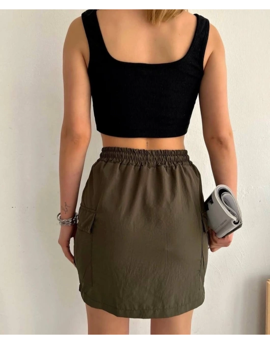 Kargo cep ince paraşüt etek haki s241019