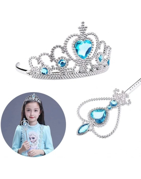 ÇOK SATAN Karlar Ülkesi Elsa Mavi Kalpli Taç Ve Mavi Asa Seti Çocuk Boy