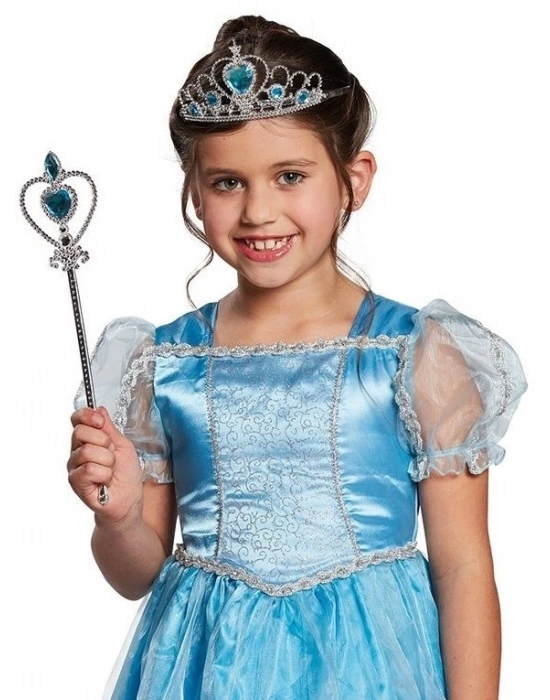 ÇOK SATAN Karlar Ülkesi Elsa Mavi Kalpli Taç Ve Mavi Asa Seti Çocuk Boy