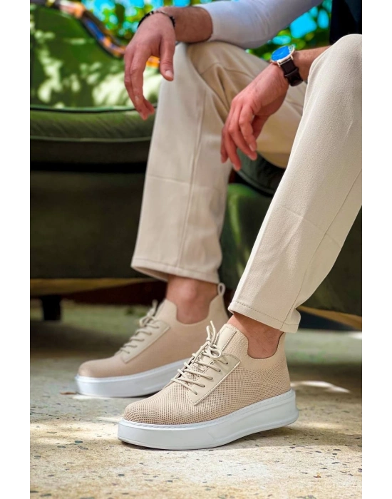 KB-116  Bej Bağcıklı Triko Günlük Erkek Ayakkabı