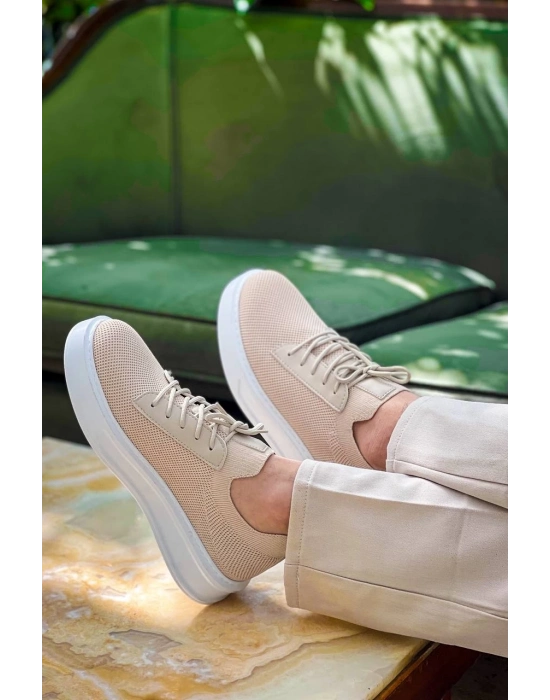 KB-116  Bej Bağcıklı Triko Günlük Erkek Ayakkabı