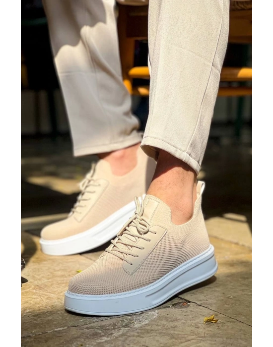 KB-116  Bej Bağcıklı Triko Günlük Erkek Ayakkabı