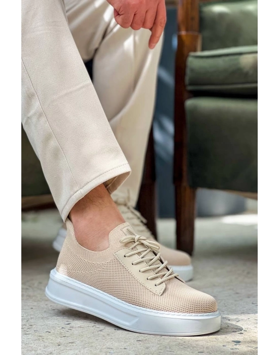 KB-116  Bej Bağcıklı Triko Günlük Erkek Ayakkabı