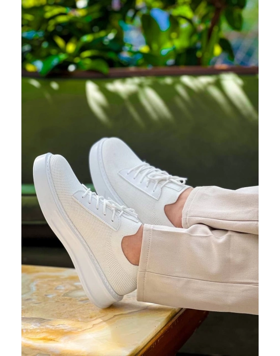 KB-116  Beyaz Bağcıklı Triko Günlük Erkek Ayakkabı