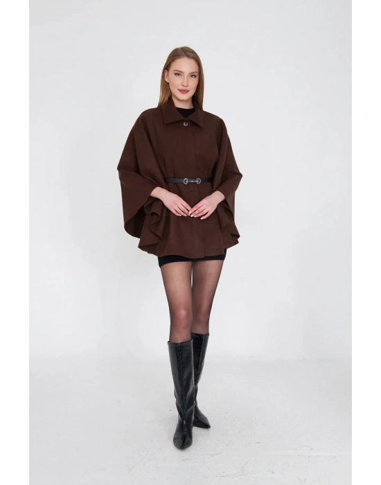 Kemerli kaşe panço kahve pt