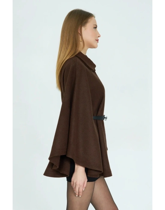 Kemerli kaşe panço kahve pt