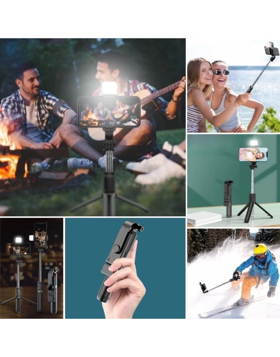 ÇOK SATAN Kendiliğinden Işıklı Masaüstü Tripod Olabilen Telefon Tutuculu Kablosuz Kumandalı Selfie Çubuğu