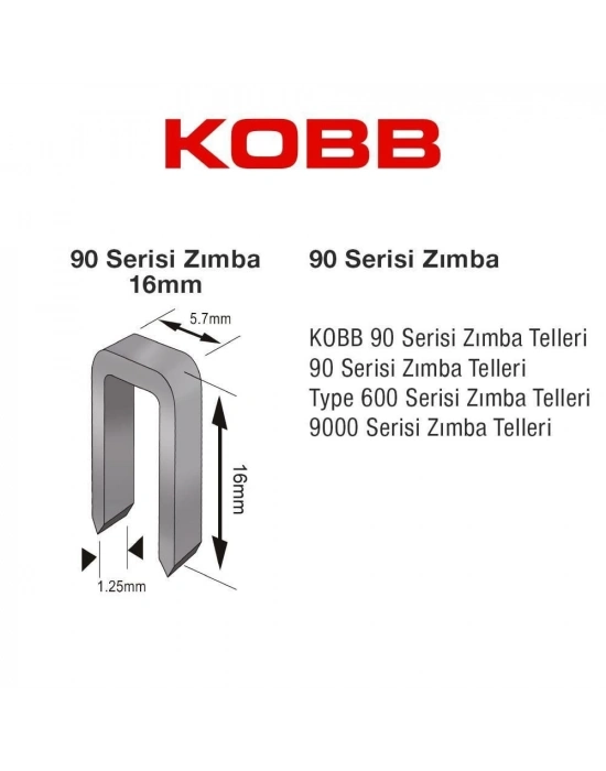 ® Kobb KBZ9016 16 mm 2500 Adet U Zımba Teli