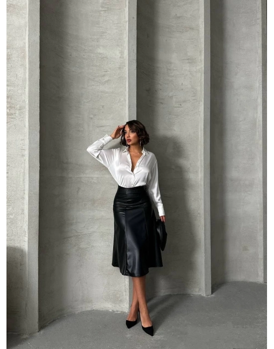 Komple parçalı deri etek siyah h26441