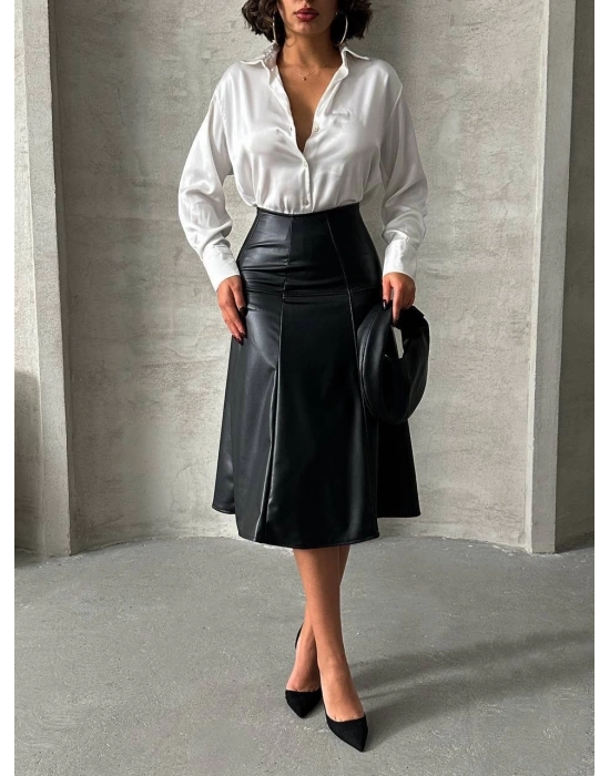 Komple parçalı deri etek siyah h26441