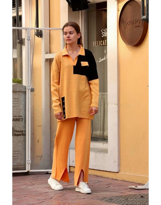 Kuş gözü triko takım Hardal