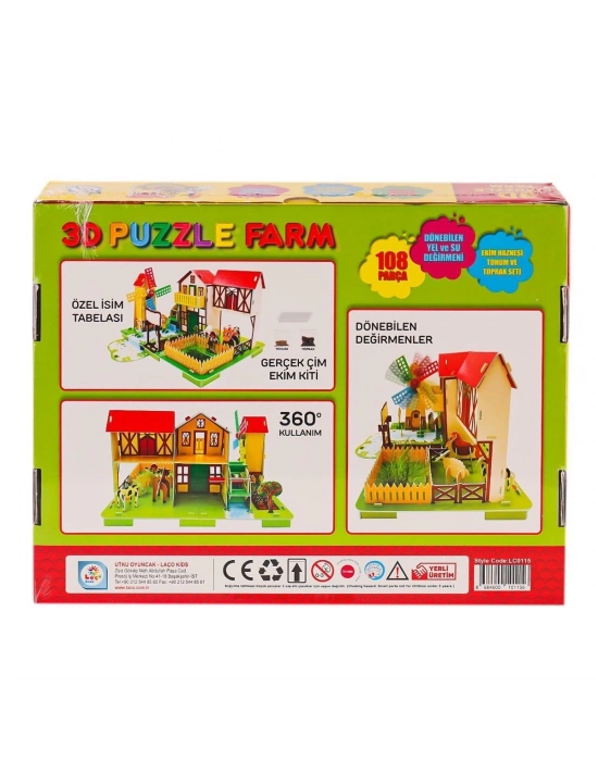 ÇOK SATAN LC0115 3D Boyutlu Çiftlik Puzzle -Laçokids