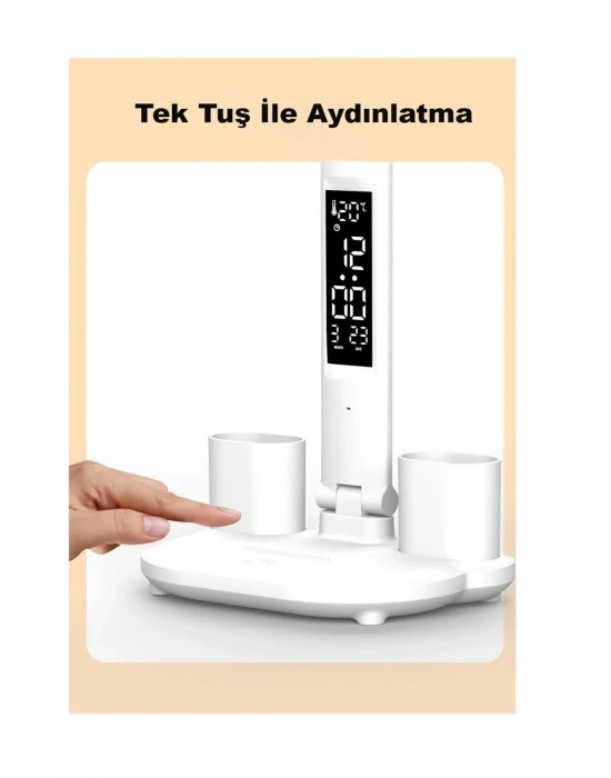 ÇOK SATAN Led Dokunmatik Katlanabilir Masa Lambası Takvim Sıcaklık Saat Şarjlı Masa Lambası