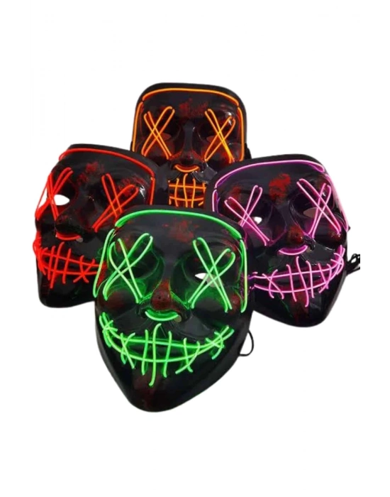 ÇOK SATAN Led Işıklı Neon Maske Cadılar Bayramı Maskesi Korkunç Korku Maskesi