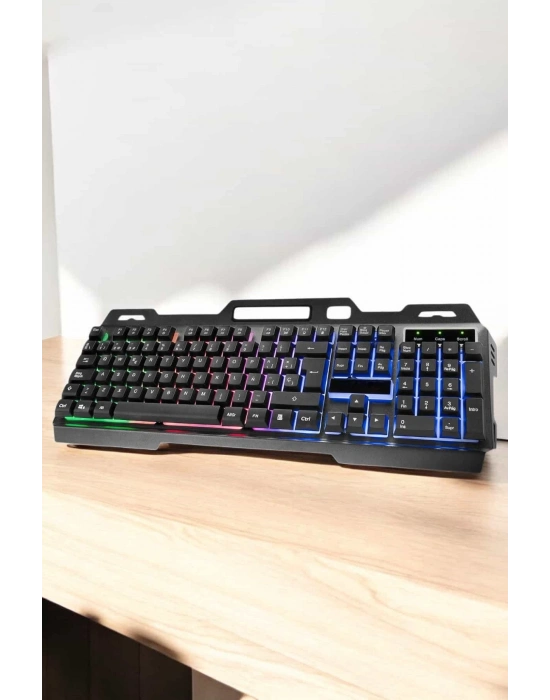 ÇOK SATAN Led Işıklı Oyuncu Klavye Usb Girişli RGB Işıklı Q Klavye Mouse Hediyeli