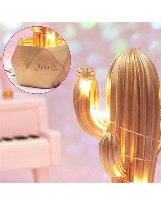 ÇOK SATAN Led Işıklı Sevimli Kaktüs Dekoratif Masa Lambası Mini Biblo Gece Lambası-GOLD